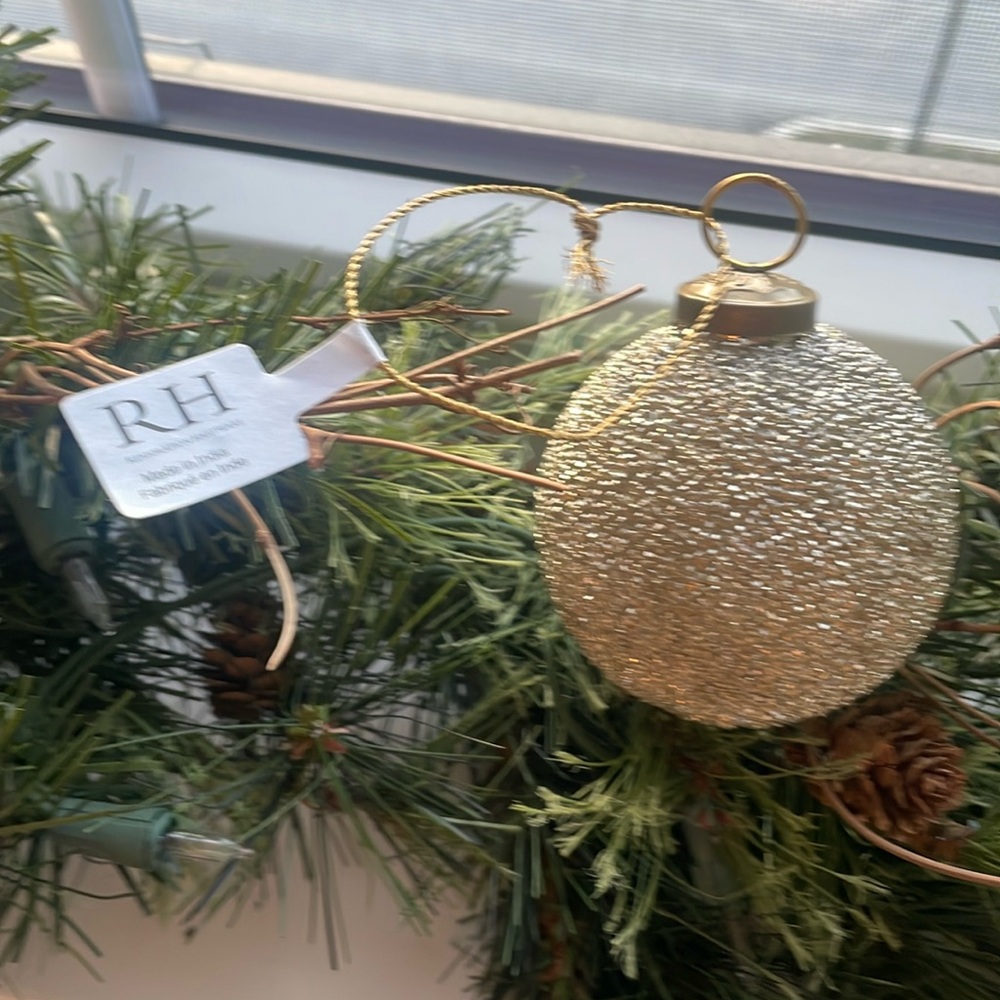 COPY - RH Restoration Hardware - Silver Beaded 3in Ball Christmas Ornament